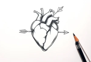 Detailed heart with an arrow inside tattoo idea