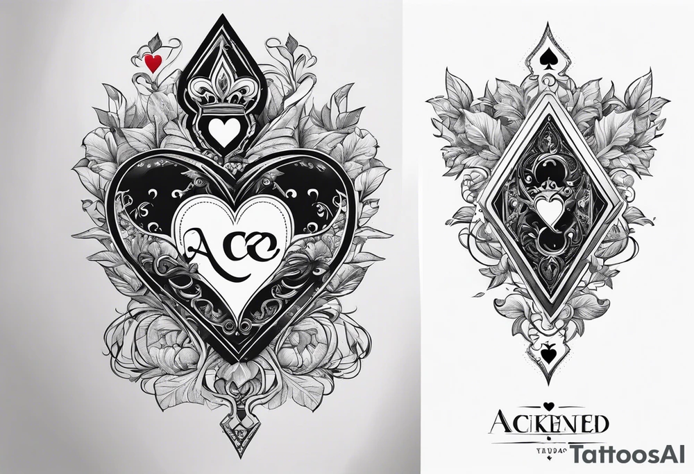 A right side of neck, tattoo of the king of hearts with the Ace of spades behind it and an enchanted leaves around it tattoo idea