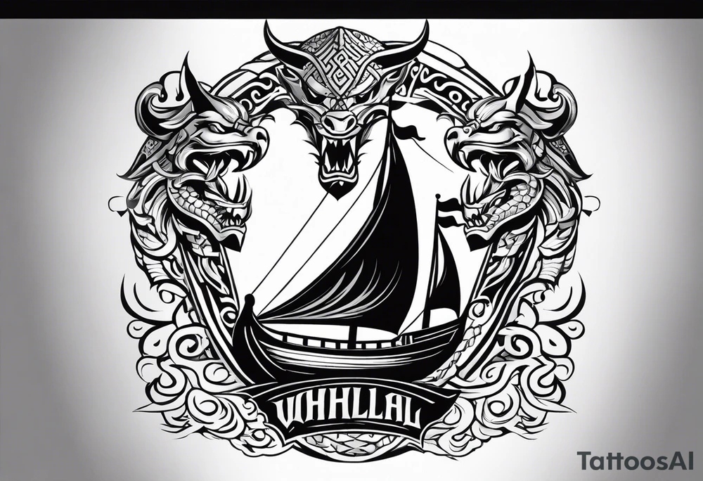 Valhalla sword shield viking ship dragon head tattoo idea Valhalla sword shield viking ship dragon head tattoo idea