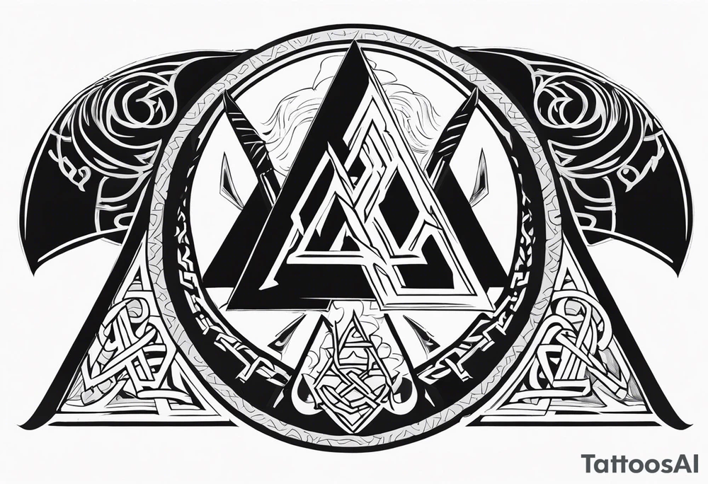 Valhalla  sword shield axe Valknut fog tattoo idea