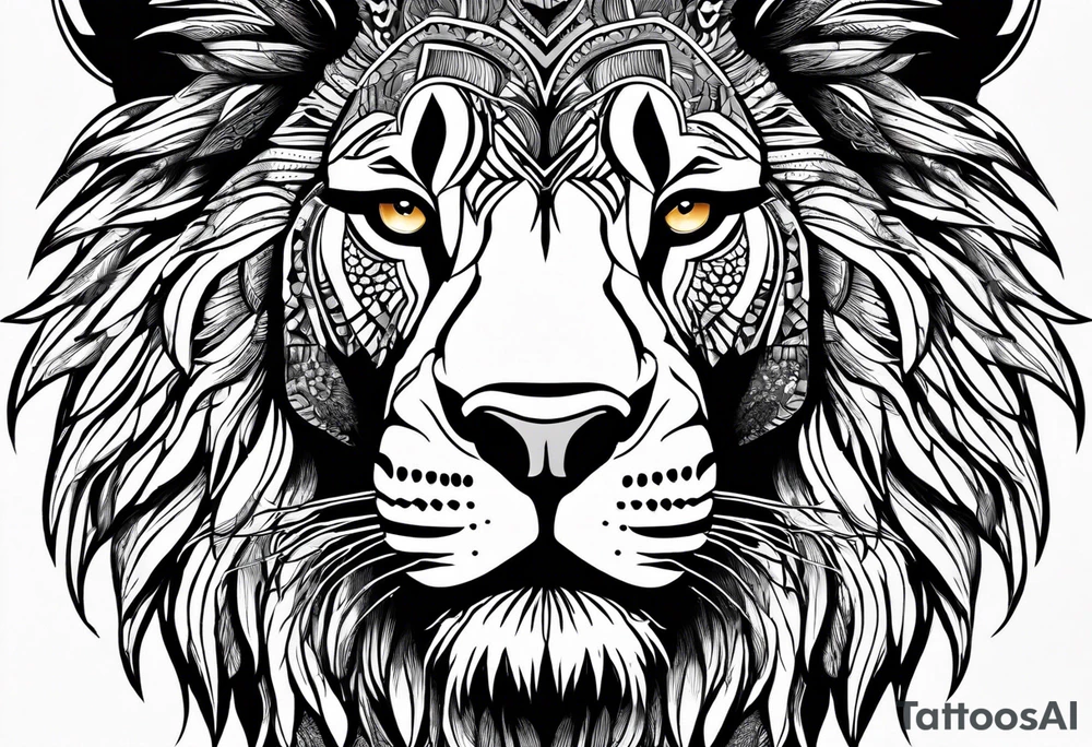 Africa continent shape with a detailed roaring lion face filling the inside tattoo idea