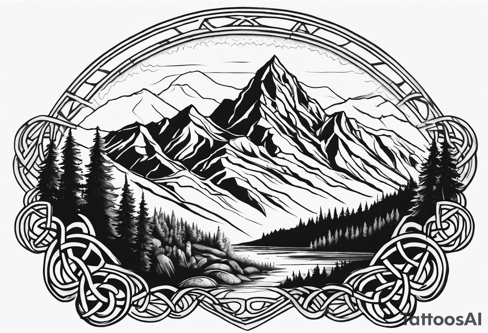 celtic knot and mountains tattoo idea