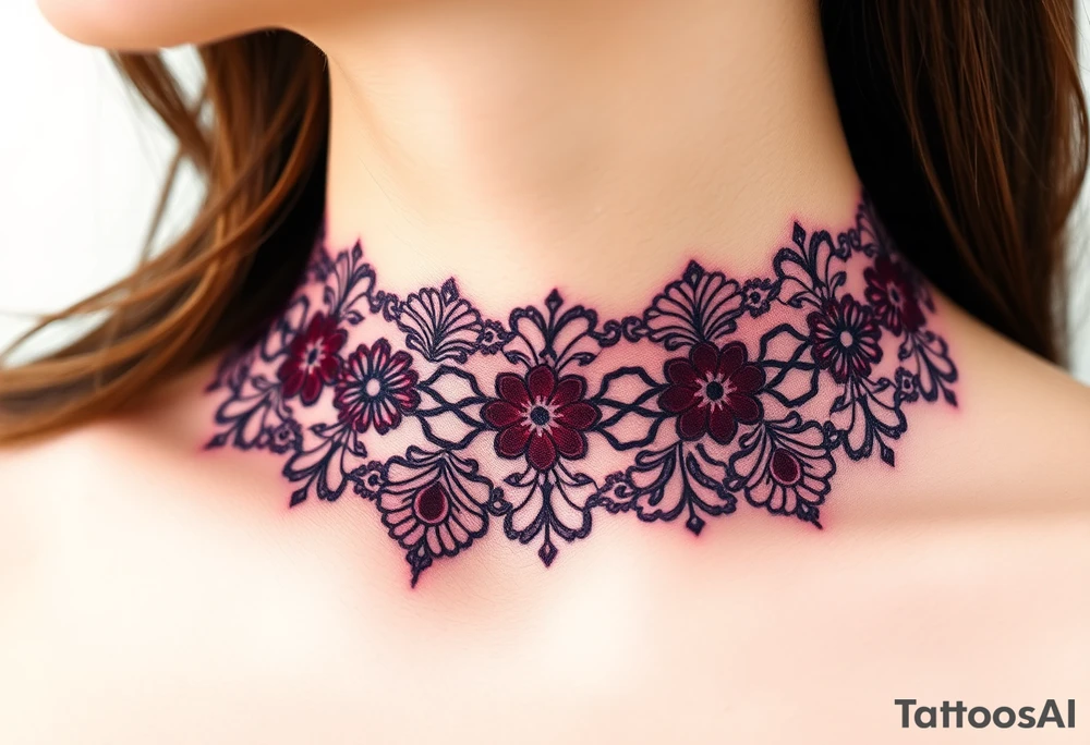 A deep burgundy lace bracelet, softly fading into a watercolor effect, symbolizing love and passion tattoo idea