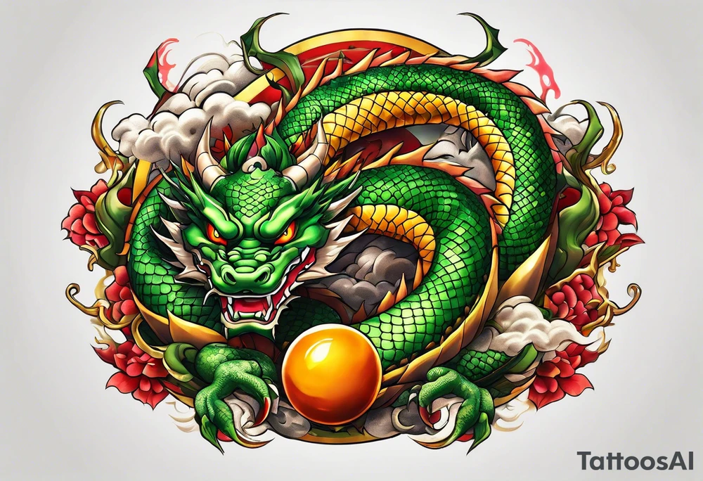 shenron wrapped around all 7 dragon balls tattoo idea