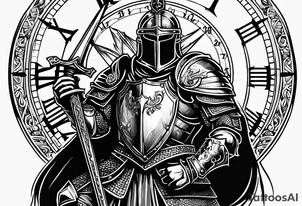 knight with heavy armor clock surround tattoo idea