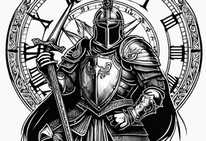 knight with heavy armor clock surround tattoo idea