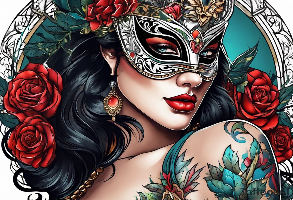 masked woman tattoo idea