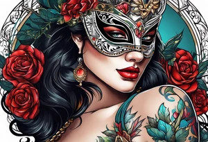 masked woman tattoo idea