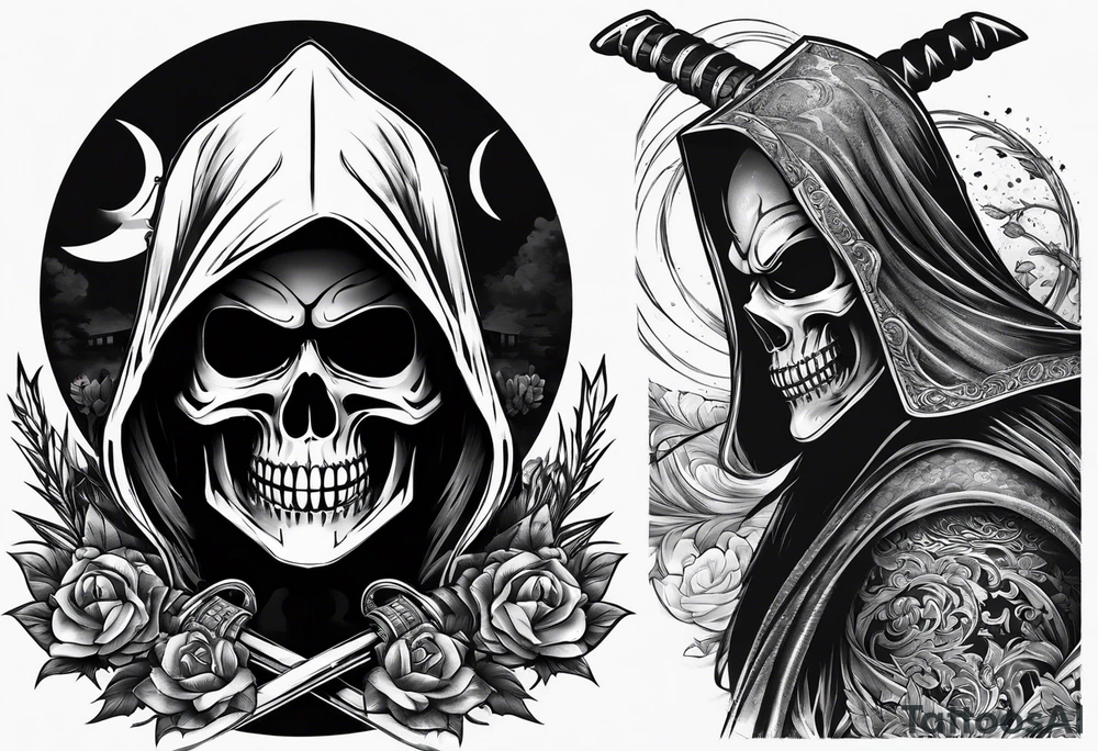 katana with grim reaper tattoo idea