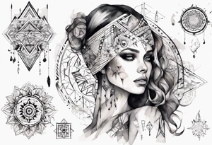 beautiful woman mixed with geometric objects like a mandalas tattoo idea