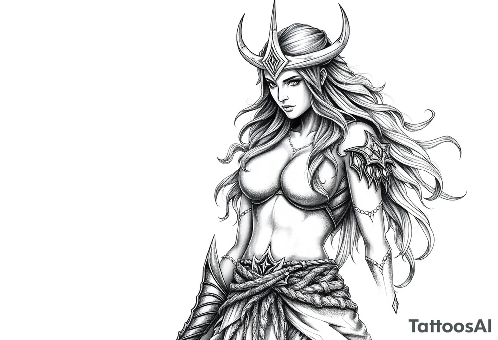 Viking goddess warrior full body sexy tattoo idea