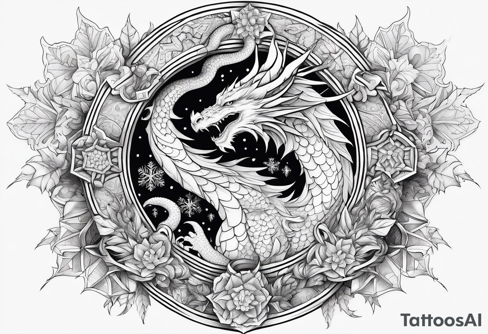 dragon cute , celestial, cross, snowflake tattoo idea
