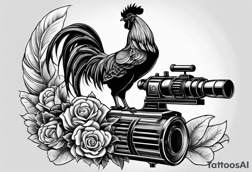 rooster holding a machine gun tattoo idea