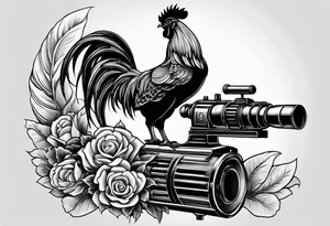 rooster holding a machine gun tattoo idea