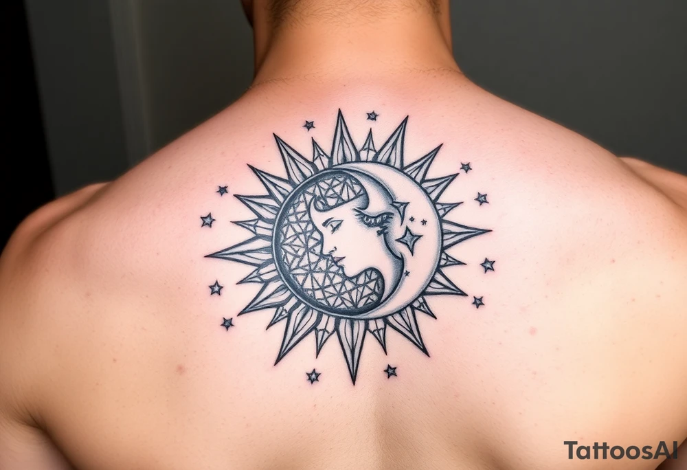 celestial sun and moon embrace with constellation patterns tattoo idea celestial sun and moon embrace with constellation patterns tattoo idea