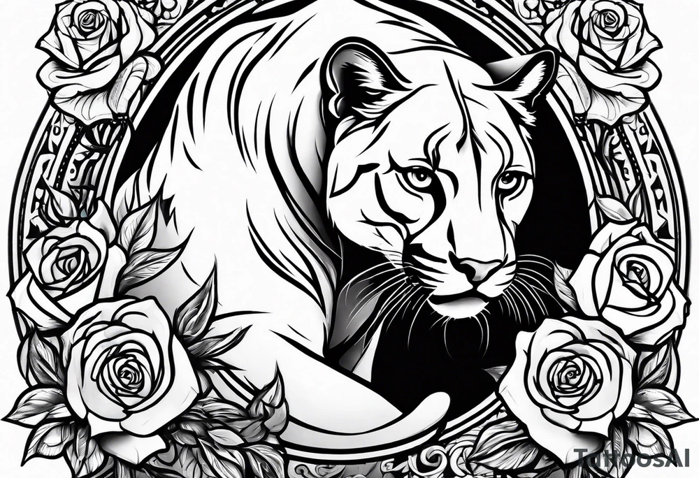 Cougar walking with roses tattoo idea