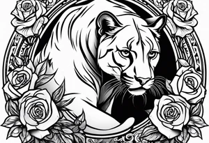 Cougar walking with roses tattoo idea