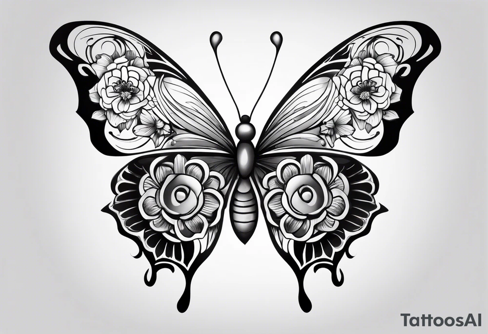 Butterfly with flower wings tattoo idea
