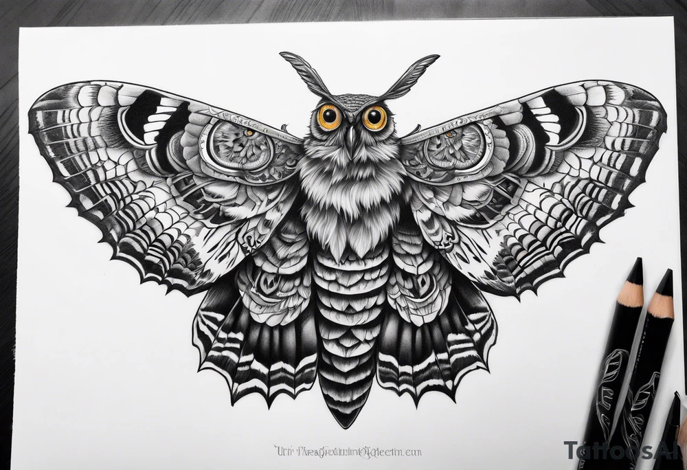 Dead head moth with owl eyes tattoo idea