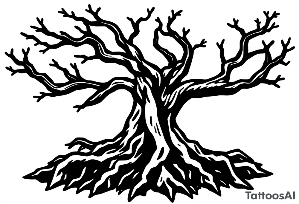 tree with 6 branches and 6 roots tattoo idea