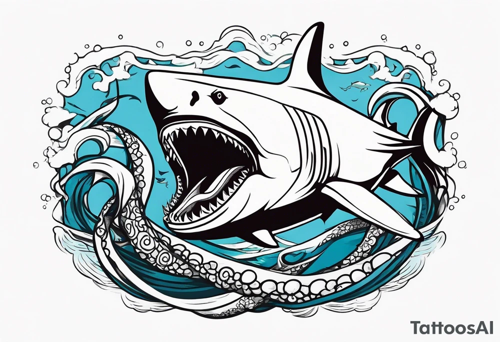 White shark fighting an octopus tattoo idea