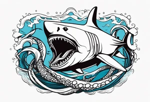 White shark fighting an octopus tattoo idea