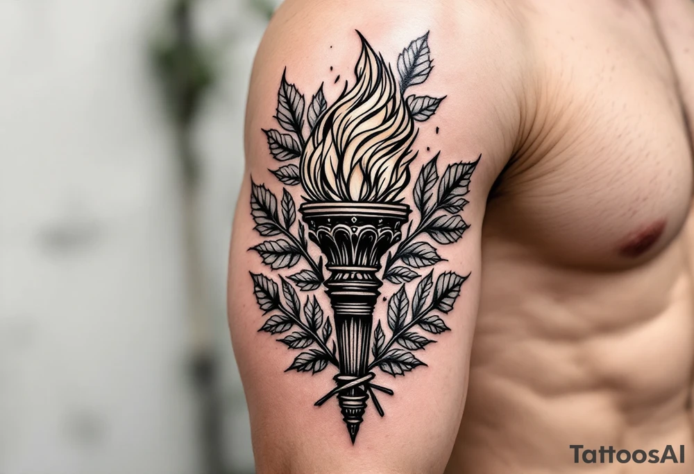 Leadership torch with a background of a lot of fig leaves tattoo idea