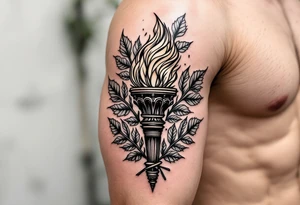 Leadership torch with a background of a lot of fig leaves tattoo idea