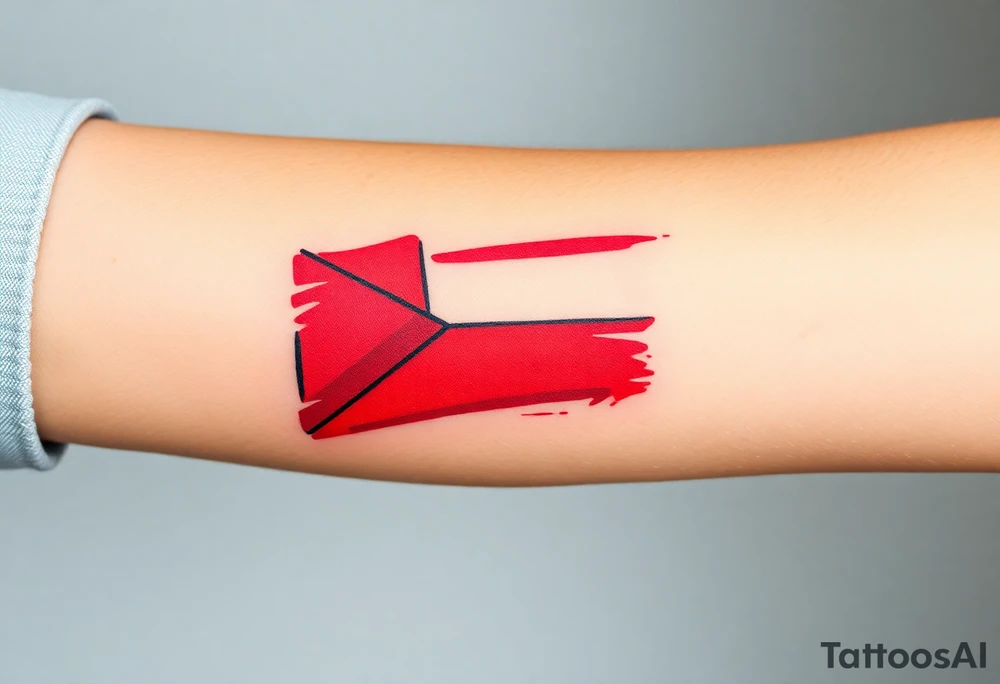 A stylized Czech flag in brushstroke style, with a hand-painted aesthetic and dynamic motion tattoo idea