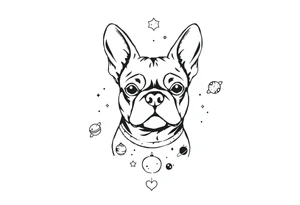 a space themed tattoo of my french bulldog mars. include elements in space like planets and stars. tattoo idea