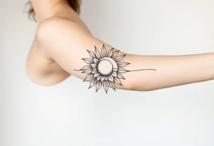 Shining Mystical sun with long  leaning sunflower sun tattoo idea