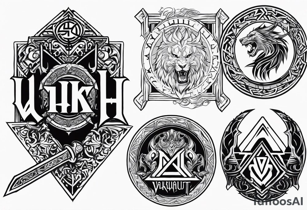 Valhalla sword shield axe Valknut stairs dragon lion tattoo idea Valhalla sword shield axe Valknut stairs dragon lion tattoo idea