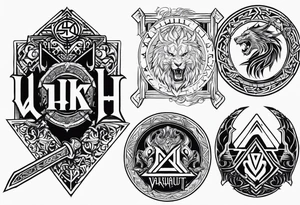 Valhalla  sword shield axe Valknut  stairs dragon lion tattoo idea
