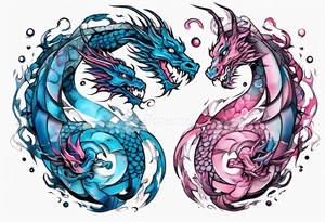 ying yang dragon stones blue & pink tattoo idea