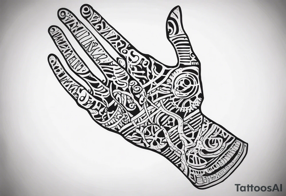 skeleton hand with words in the bone tattoo idea