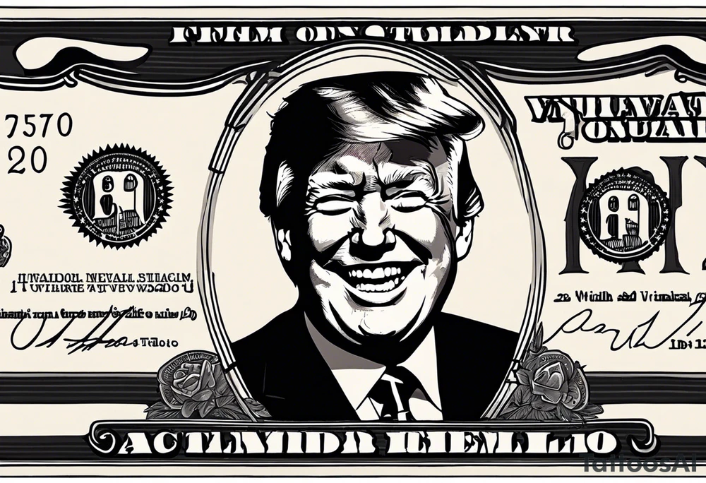 U.S. bills with President Trump laughing. tattoo idea