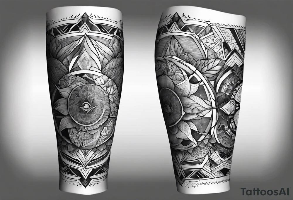 Ocean full leg sleeve male geometric tattoo idea