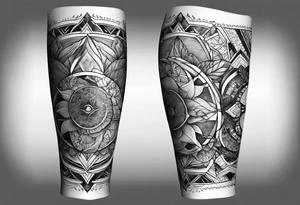 Ocean full leg sleeve male geometric tattoo idea