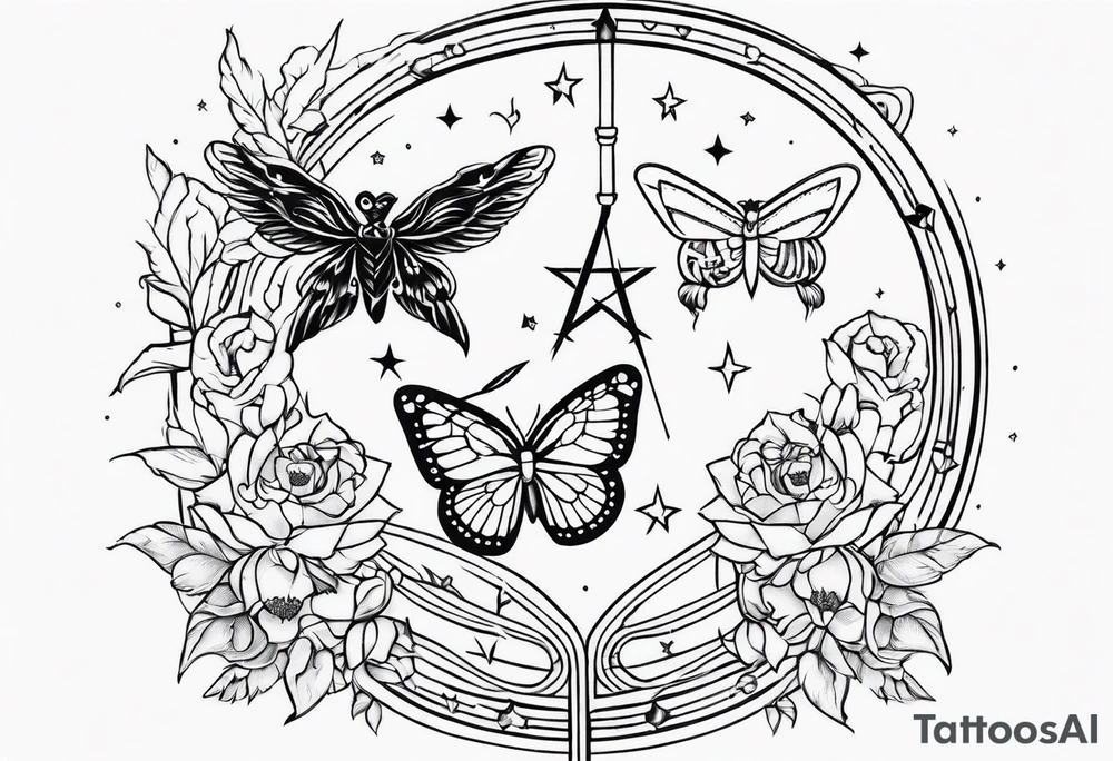 Sagittarius zodiac with butterfly and owl tattoo idea