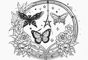 Sagittarius zodiac with butterfly and owl tattoo idea