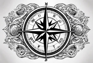 Compass with compass rose and anchor and gps data and clouds tattoo idea