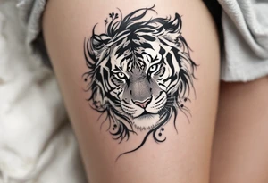 力 (lì, “strength”) in dark gray pairs with a tiger to emphasize inner and outer power. tattoo idea