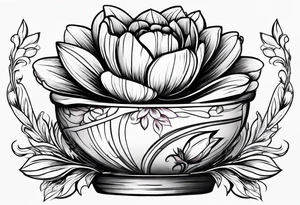 a small flowerpot with a flower that is getting ready to bloom tattoo idea