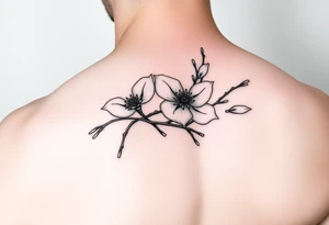 fine line dogwood blossom branch on fire tattoo idea