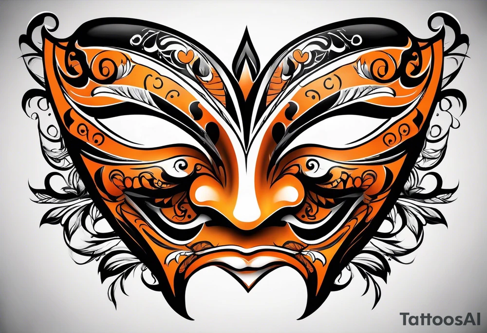 Laughing mask that is orange and black simple tattoo idea Laughing mask that is orange and black simple tattoo idea
