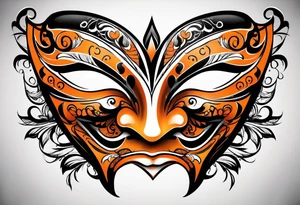 Laughing mask that is orange and black  simple tattoo idea