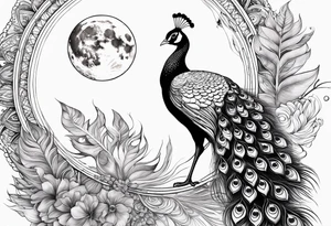 beautiful peacock with moon tattoo idea