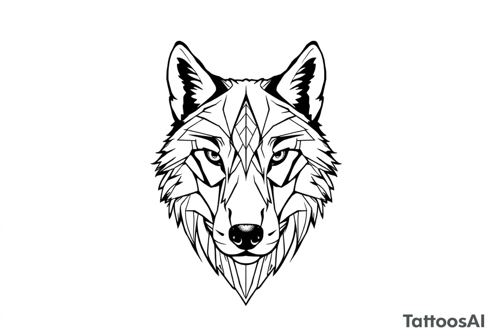 Geometric friendly wolf front tattoo idea