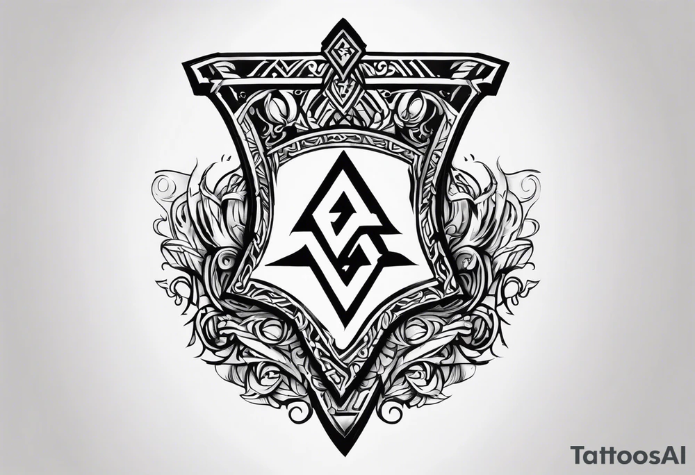 Valhalla shield sword axe Valknut fire tattoo idea
