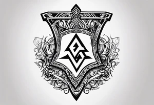 Valhalla shield sword axe Valknut fire tattoo idea